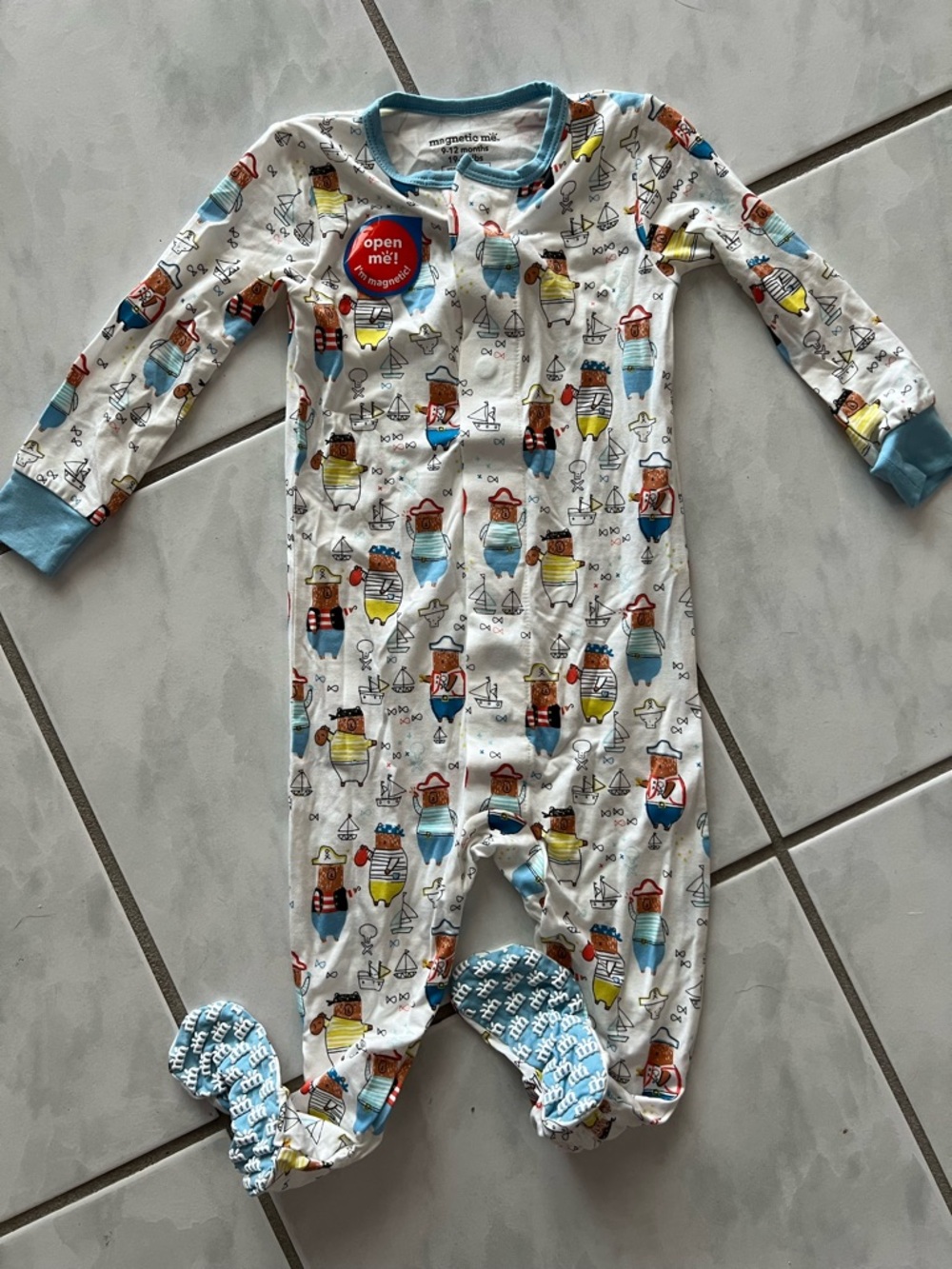 BNWOT Magnetic Me Cream Footed One-Piece with sailor pirate Bear Print